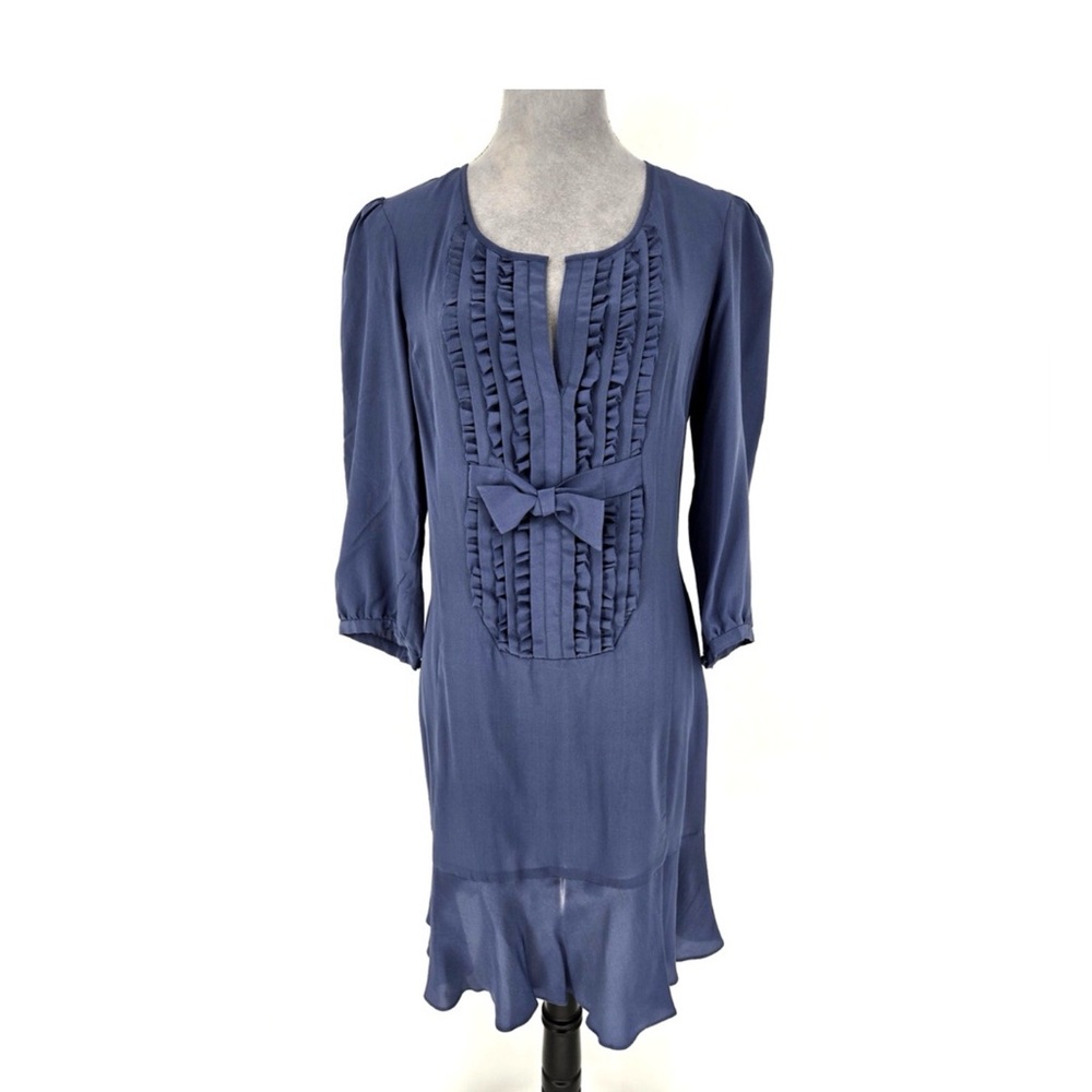 NWT Nanette Lepore Silk Ruffle Front Tie Waist Dress Petrol Blue Size 10 $398